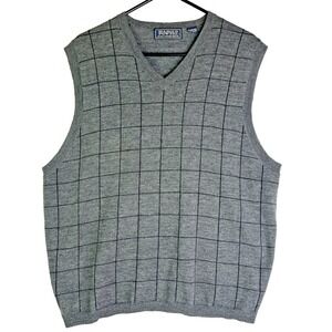 Harold Powell 100% Merino Wool Pullover Window Pane‎ Check Grey Vest Preppy L